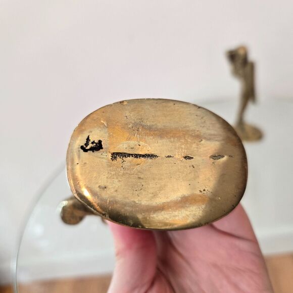 Vtg Solid Brass Set of 2 Kneeling Angel Candle Holders 5" - Small taper candles - Picture 5 of 6